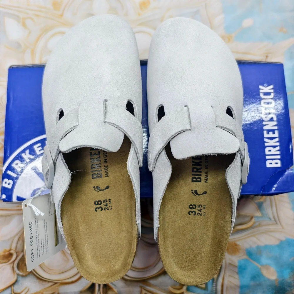 NWT Women's Birkenstock Boston Shoes in White Suede - Narrow Fit - Picture 2 of 5